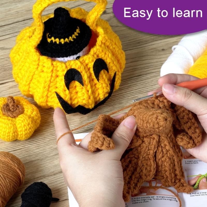 Halloween Crochet Set Knitting Supplies Beginner Crochet Set for Kid Adult, with Step-by-Step Video Tutorial Instruction