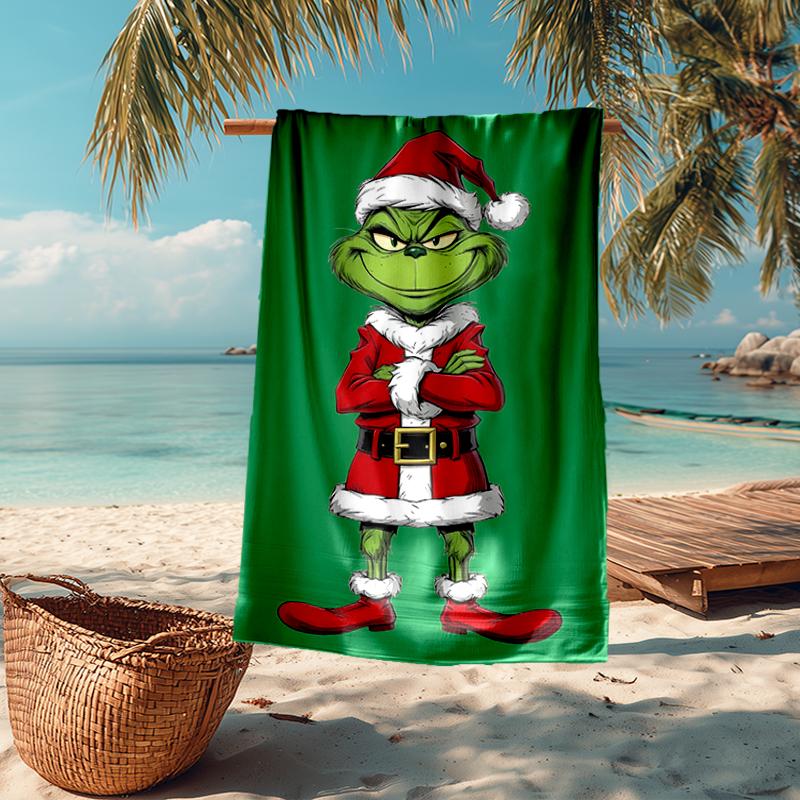 Ultra-Soft Beach Towel with Grinch Theme,Ideal for Pool - Camping, Diving - Perfect Travel Essential, Vibrant Beach Towel.