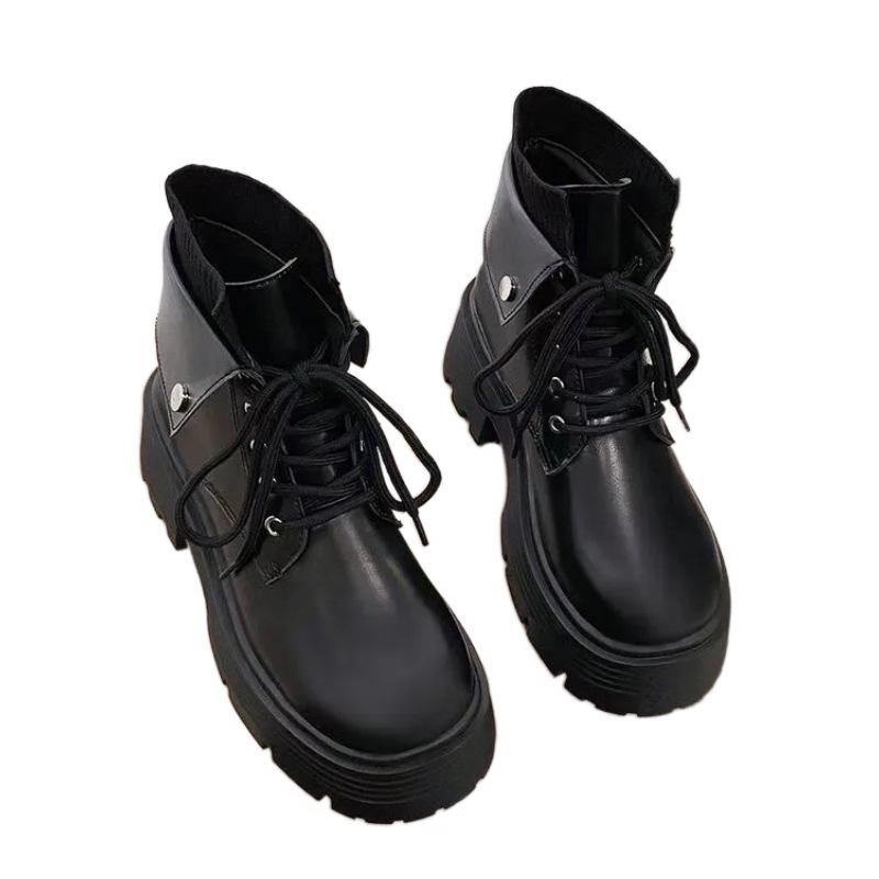 Retro British Martin Boots New Autumn and Winter Thick-soled Heightening Ins Black Thin Short Boots