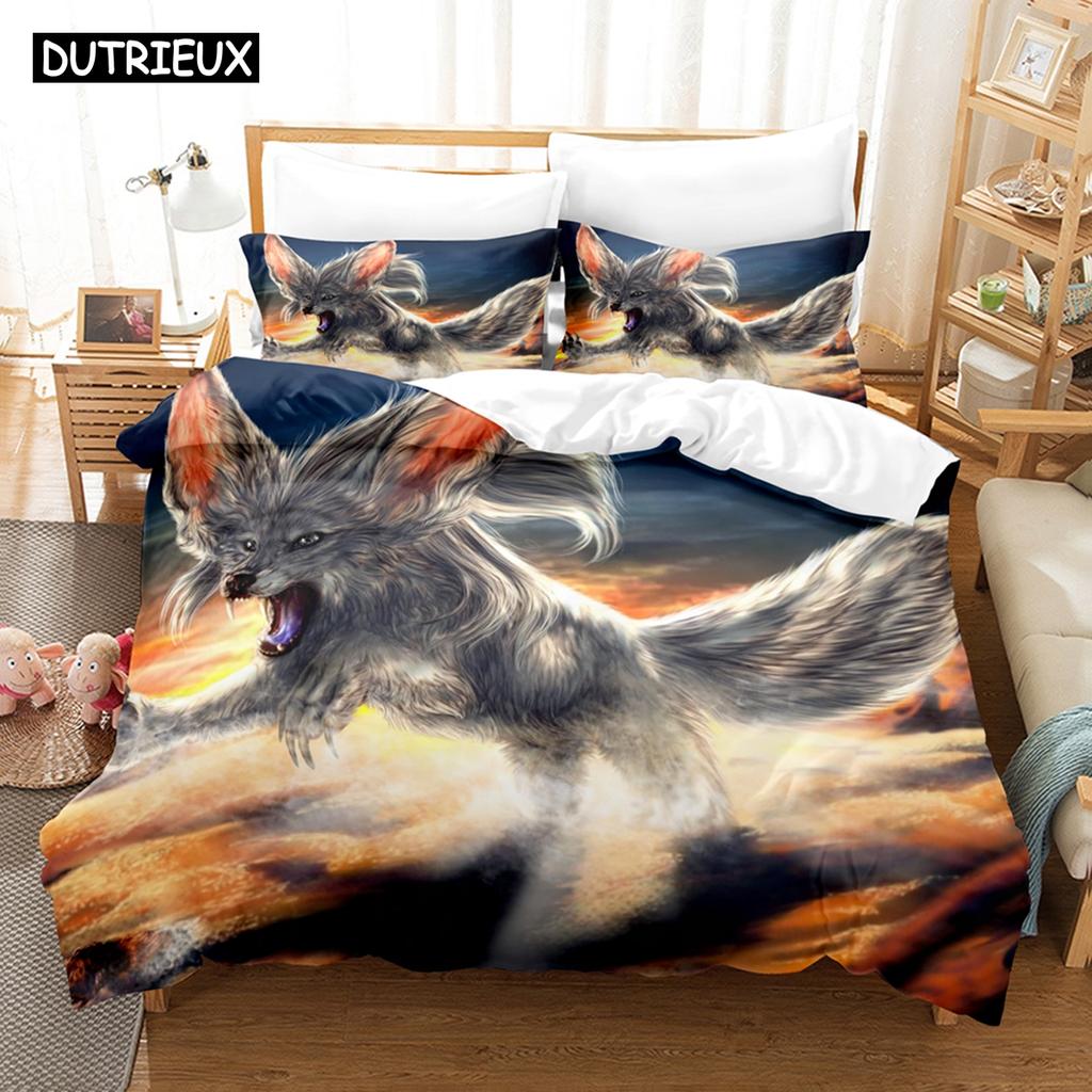 3D Printed Fantasy Fox Bedding Set Down Quilt Cover With Pillowcase Double SIngle King