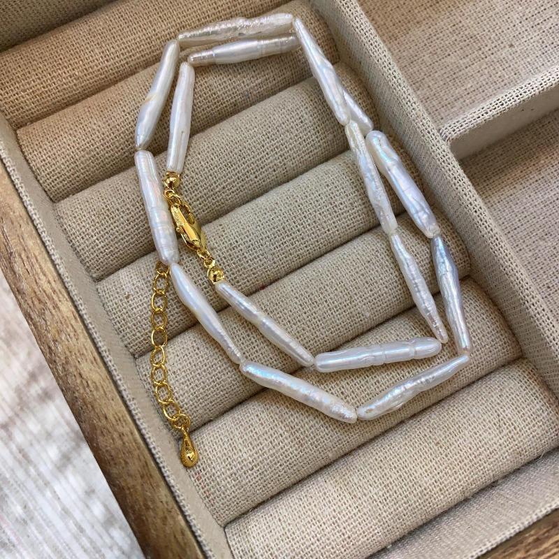 Real Natural Freshwater Baroque White Toothpick Pearl Necklace Women'S Light Luxury Niche Stacked Wear Four Seasons Sweater Neck Chain