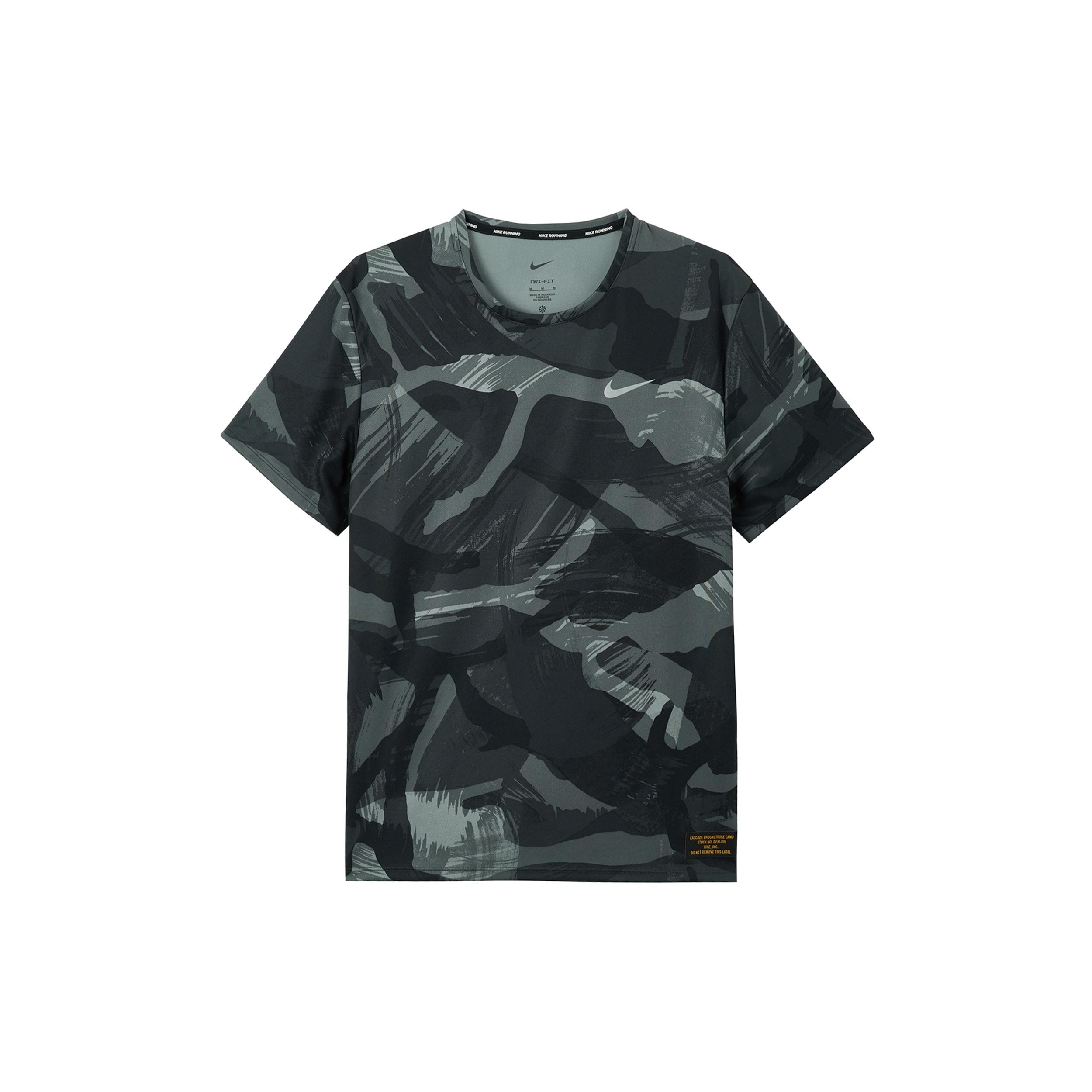 Nike Dri-Fit Miler Camouflage Running T-Shirt  Black Grey  Men s FD4053-010 S