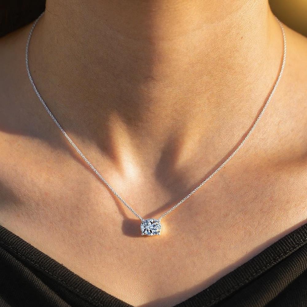 925 Sterling Silver Oval Moissanite Pendant Necklace - Classic, Versatile Design for Women