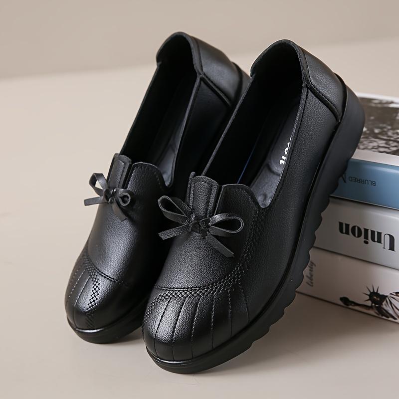 Spring/Fall Leather Shoes with Soft Soles and Soft Upper, Slip-Resistant, Women's Middle-Aged and Elderly Single Shoes