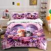 Romantic Floral Kitten Gift Set Kid's and Adults' Bedroom Decor, Exquisite Three-piece Bedding Set Gift
