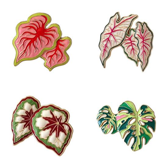 Alloy Brooch, Enamel Leaf Design Lapel Pin, Plant Lover Badge with Smooth Lines Bright Color, Fresh Style Brooch for Shirts Suits Sweaters Canvas