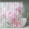 4Pcs 2D Flat Romantic Roses Shower Curtain Set with Non-Slip Bath Mat, Toilet Lid Cover, Contour Rug & 12 Hooks, Bathroom Decor