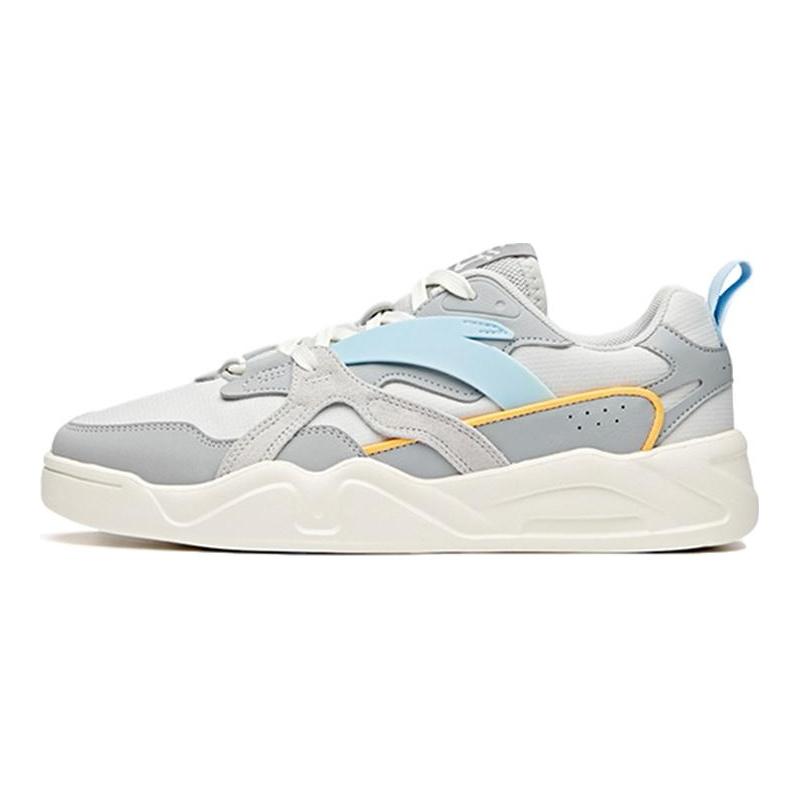 Anta Synthetic Leather Slip Resistant Cushioning Abrasion Resistant Low Top Skateboard Shoes Men's Gray White Blue 112038046-3