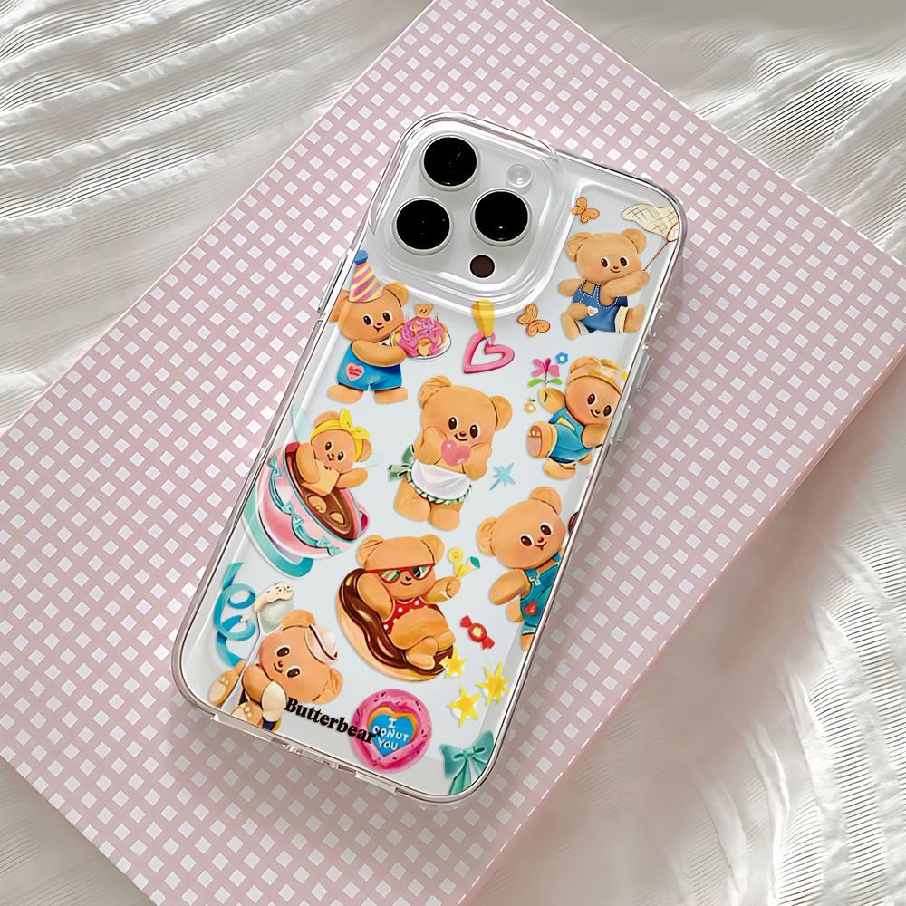 Cute Butter Bear Phone Case For Samsung Galaxy S25 S24 S23 S22 S21 S20 FE Note20 Note10 Edge Plus Ultra Lite 5G Clear Back Cover