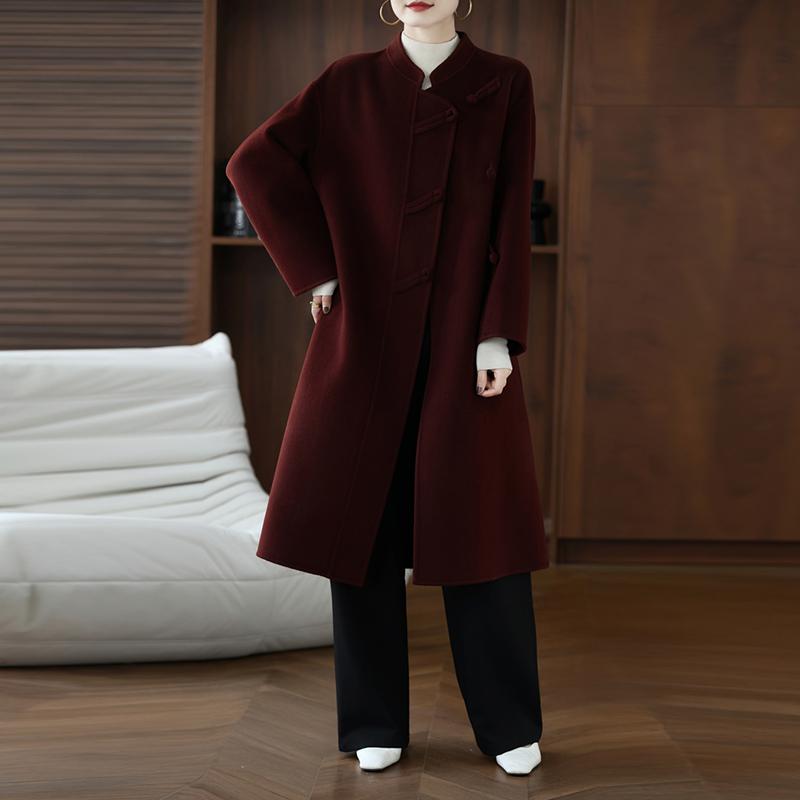 100% Wool Women Coat TIDENOVEL Autumn Wool Long Coat Handmade Pea Coat Winter Warm Wool Long Jacket Overcoat
