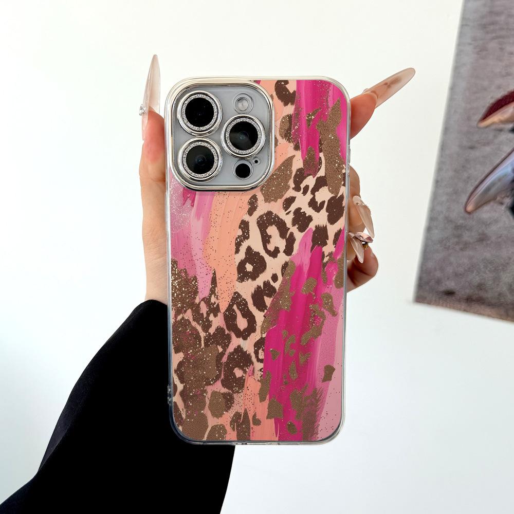 Rose Red Leopard Print Acrylic Compatible for 15/14 for 17 AIR Glitter Pink Lens Drop-Resistant Phone Case