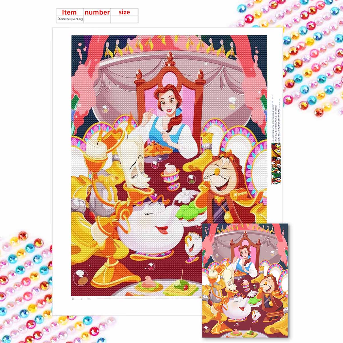 

5D Алмазная Живопись Сделай Сам Принцесса и Чайные Сервизы Полная Выкладка Стразы Мозаика Вышивка Изделия Ручной Работы Домашний Декор Подарок Round 50x70cm