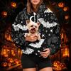 Damenmode Halloween-Print Hoodie mit Haustier-Tasche, Lässiger Pullover Sweatshirt
