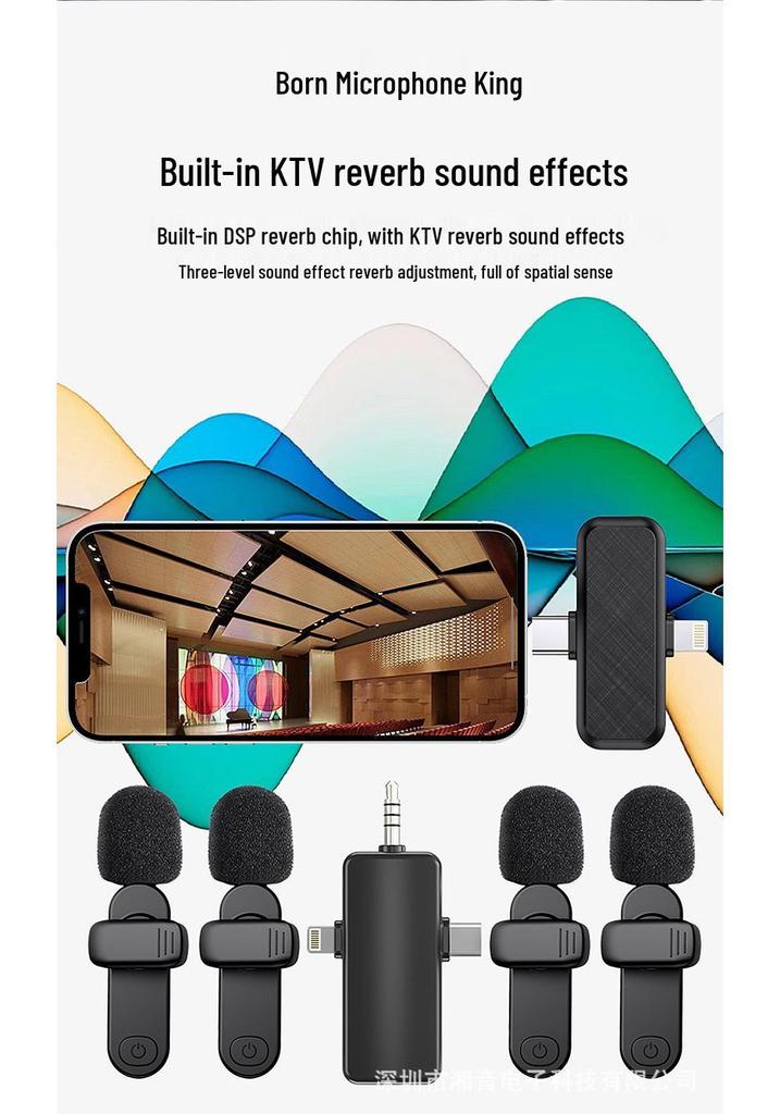 H19 Wireless Lavalier Microphone: One-to-Four Cross-Border, Three-in-One Interface for Live Streaming, Mobile Shooting, Noise Reduction Recording.