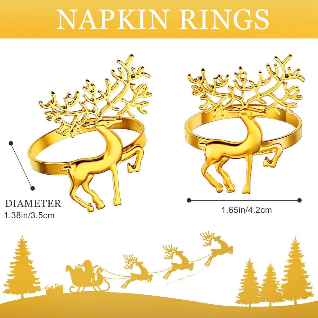 Festive Reindeer Napkin Rings Gold Silver Christmas Deer Napkin Holders for Holiday Table Dining Decor