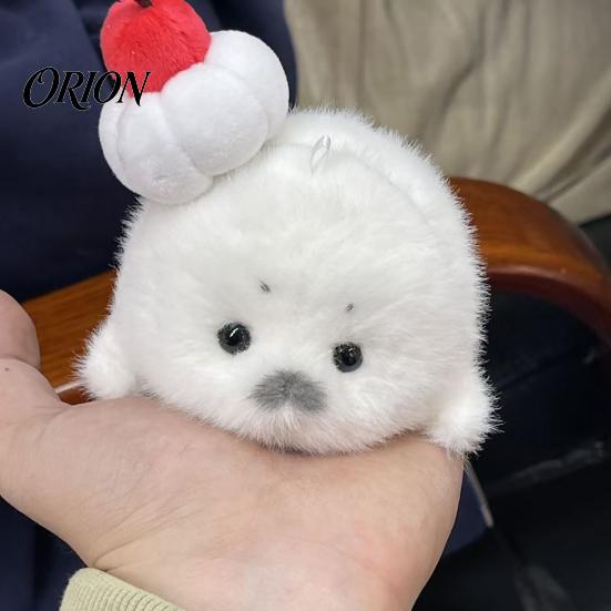 Holiday Stocking Stuffer Cute Baby Seal Plush Keychain, Soft Fluffy White Mini Bag Small Animal Charm, Stuffed Ocean Key Ring Accessory for