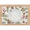 Hello Winter Placemats Set of 4 - Machine Washable Linen Table Mats, Rectangular Woven Christmas Dining Decor with Pine Needle,