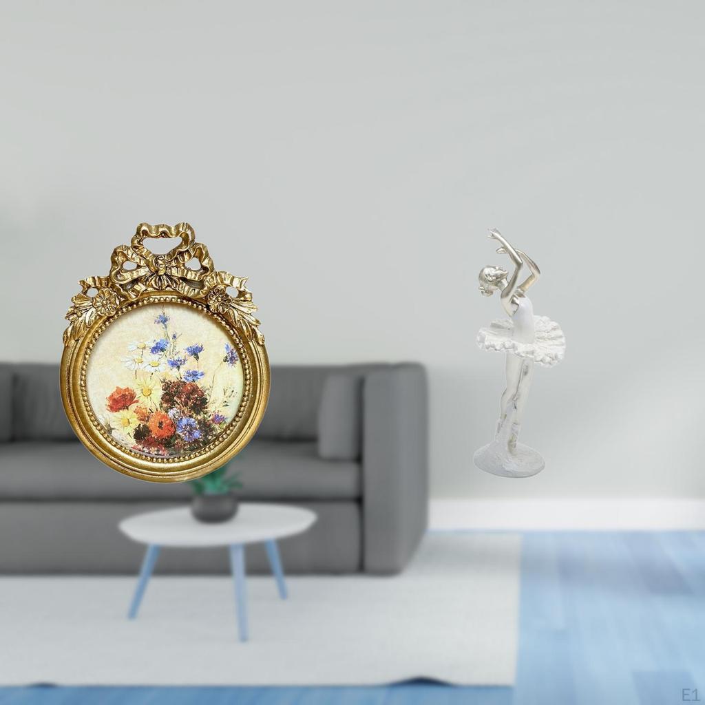 Elegant European Ballerina Photo Frame Vintage Round Picture Display with Ornate Art Sculpture for