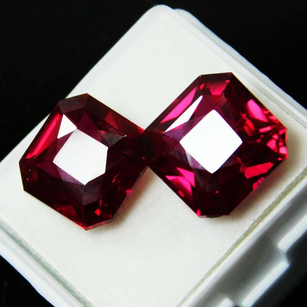 Natural Red Ruby Loose Gemstone 16 ct Square Cut Pair for Jewelry Making and Gem Collections