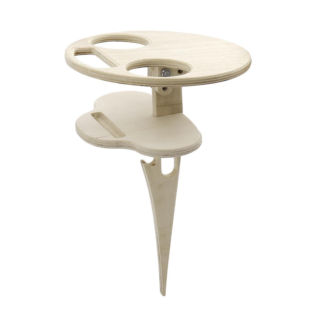 Outdoor Liquor Table with Folding Round Desktop Wooden Portable Picnic Table for Travel Camping Beach