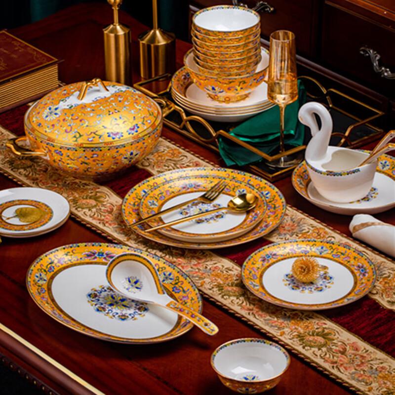 Ling s 80-Piece Golden Enamel Bone China Dinnerware Set