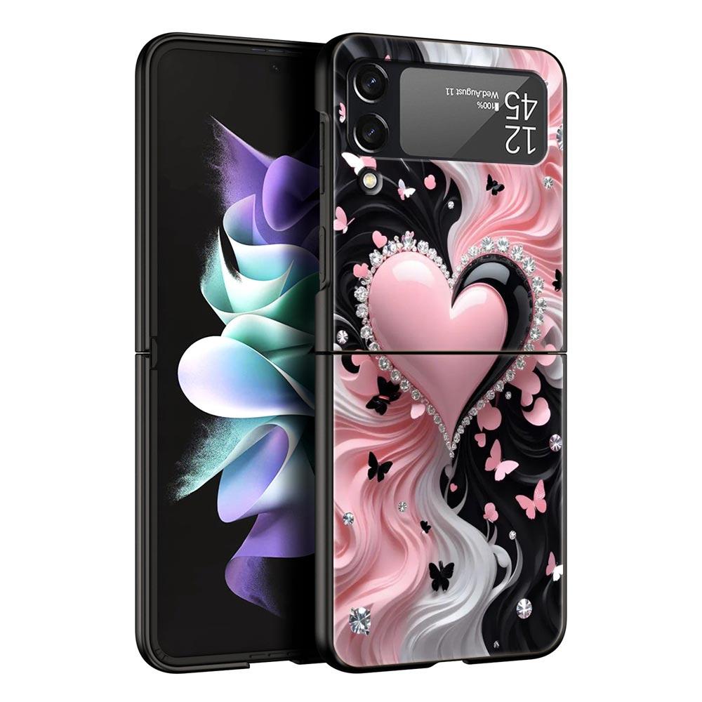 Colored Love Heart Printed Hard PC Phone Case For Samsung Galaxy Z Flip 7 6 5 4 Black Cover For Galaxy Z Flip 3 Foldable Fundas