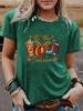 European & American Women's Halloween Pumpkin Baseball Tee - Round Neck, Short Sleeve, Casual Fashion T-Shirt