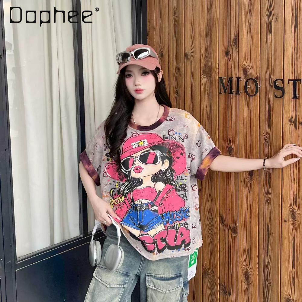 Loose Plus-Size Age-Reducing Short-Sleeve T-Shirt Top for Women with Streetwear Style XXS