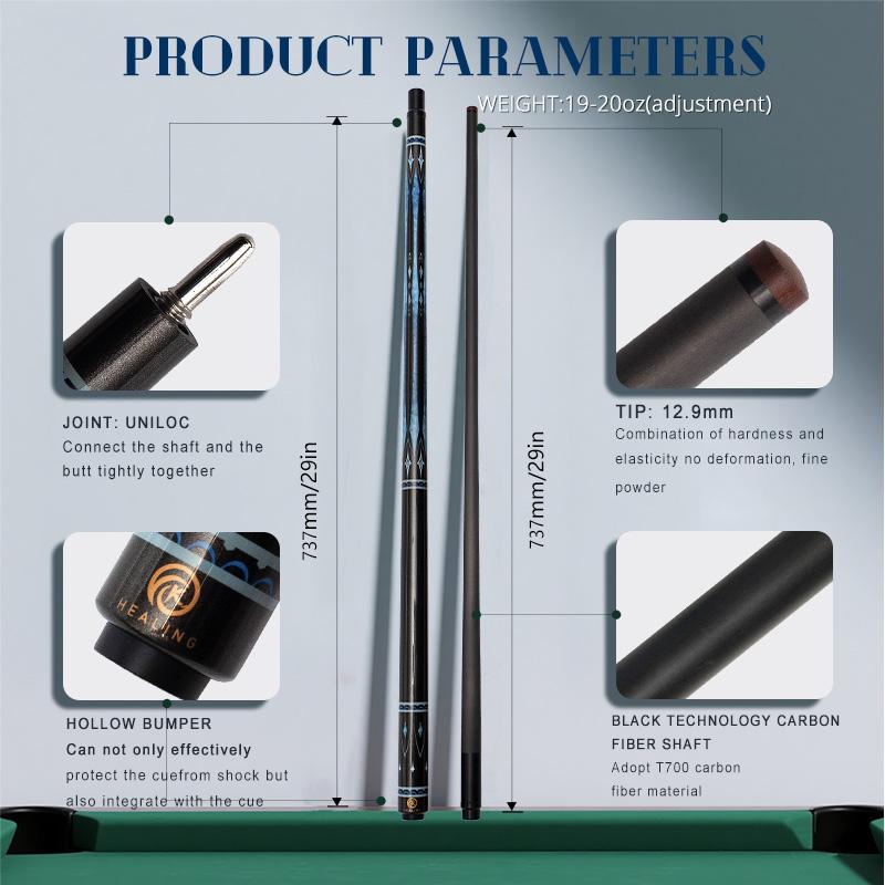 OKHEALING Karbonfaser Billard Queue Billardstöcke 12,9 mm Spitze Uni-loc Gelenk 147 cm / 58 Zoll Länge 19~21 oz Gewicht