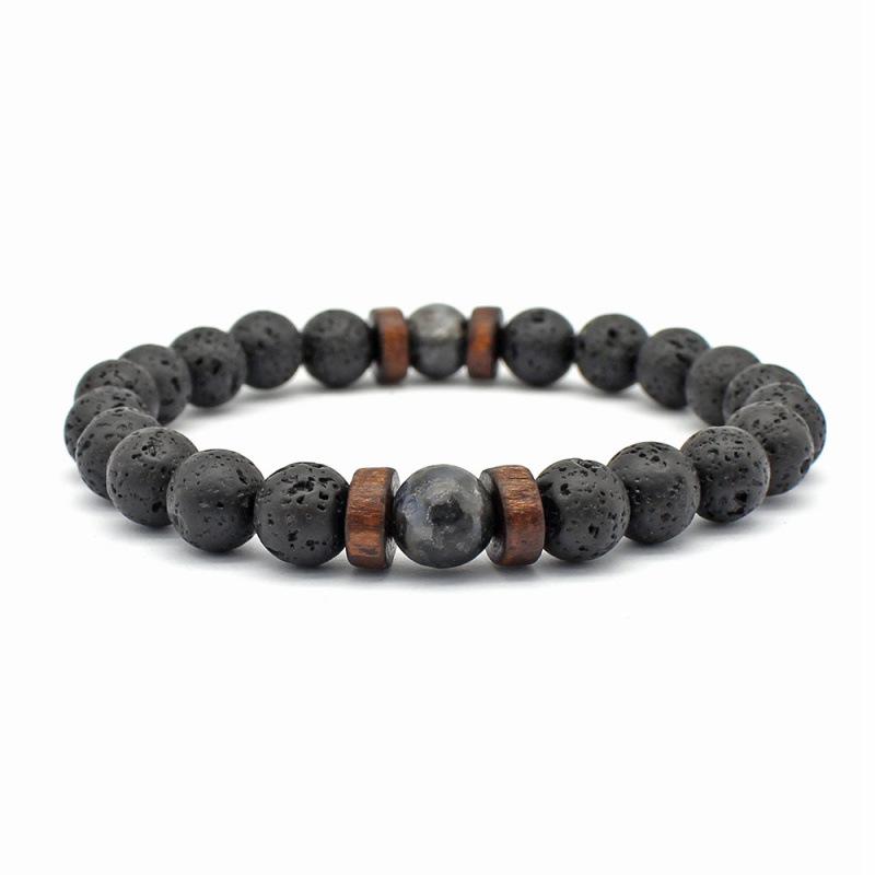 Black Lava Stone & Wooden Bead Bracelet for Cross-Border E-Commerce