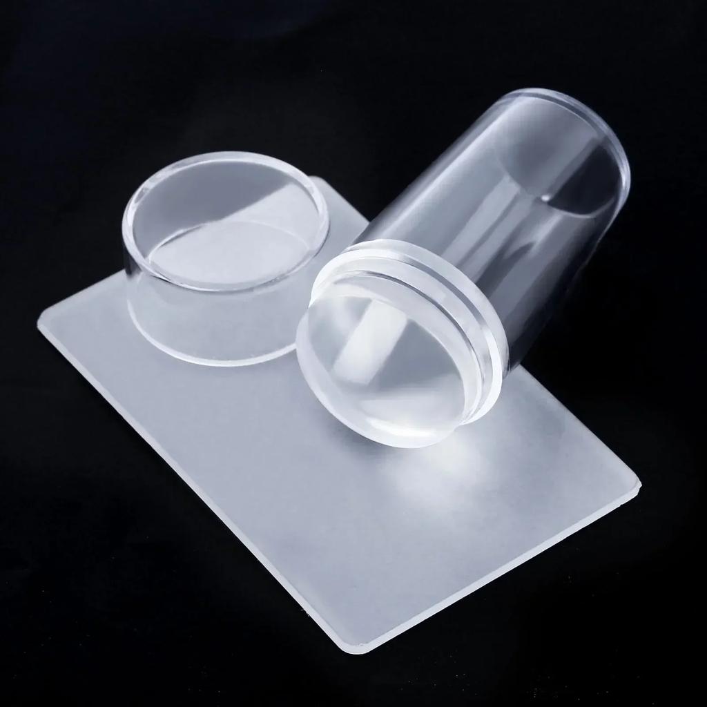 Transparent  Silicone Nail Art Stamping Kit French Design For Manicure Plate Stamp Polish Seal Two Sides Stamper Scraper