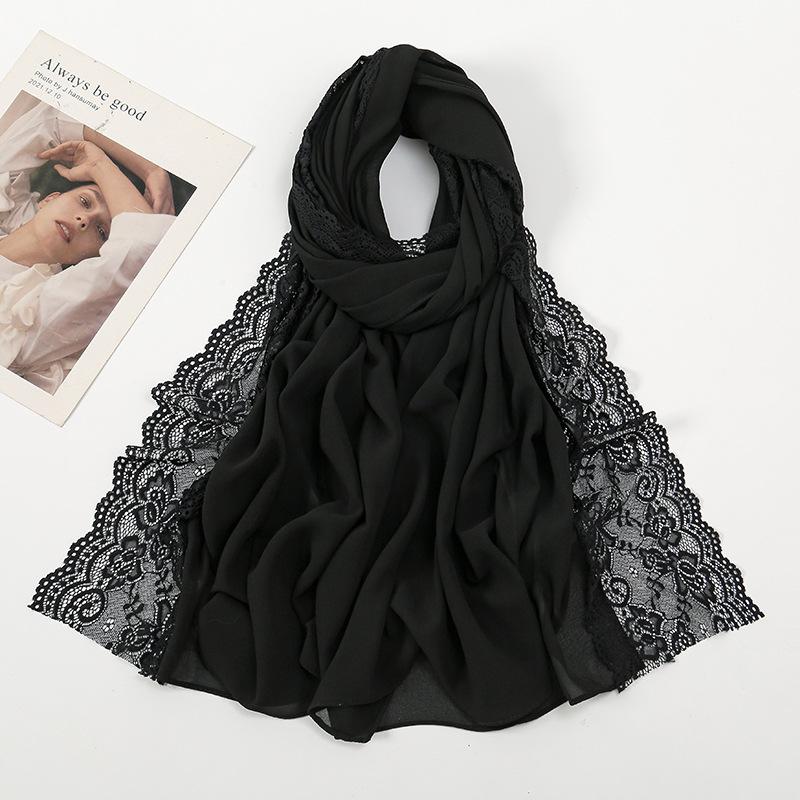 

New Pearl Chiffon Bubble Towel Lace Malaysian Indonesian Ladies Long Towel Solid Color Simple Versatile Bag Head Towel 180cm