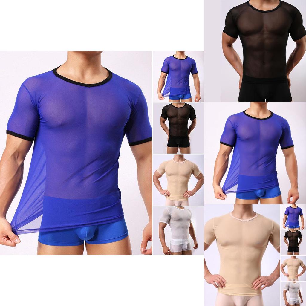 Men's Slim Fit Sexy Mesh Sheer Short Sleeve Gym Tops Chic And Stylish T-shirt