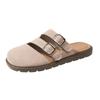 Fashion Women's Suede Mules 2024Spring and Autumn New Thick-soled Flat Shoes Boston Sandals Fashionable Slip-on Beach Women's Soft Shoes