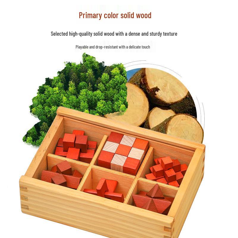 Wooden Educational Toys: Baby & Toddler Developmental Unlocking Set (6 Pieces)