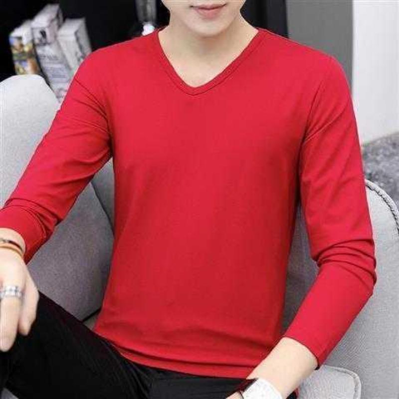 Autumn New Men's V Neck T Shirts Male Solid Color Long Sleeve Slim Fit Tshirt Tops White T Shirt M-4XL