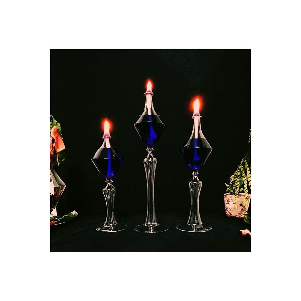 Footed Diamond Glass Lamp Set Of 3 Oil Lamp