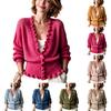 Women's V Neck Ruffle Trim Open Front Knit Cardigan Sweater Loose Fit Cinched Waist