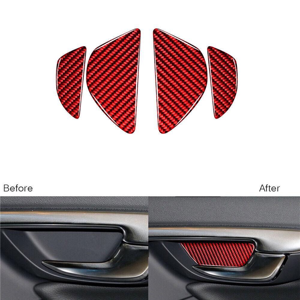 4Pcs For Volvo S60 V60 2010-17 Red Carbon Fiber Interior Door Handle Bowl Cover