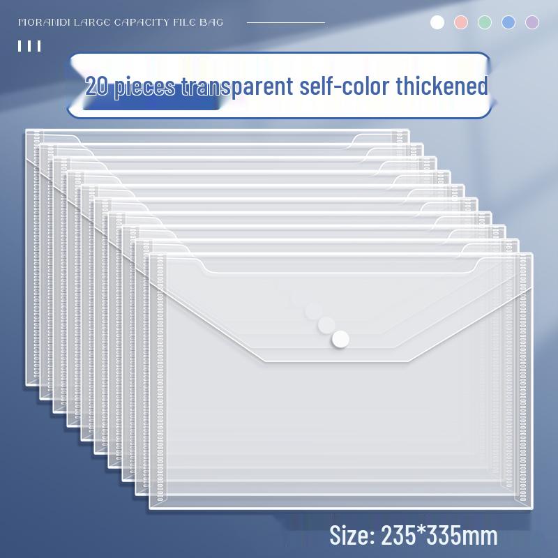 Transparent A4 File Bag, Large Capacity Snap Button, Test Paper & Document Storage for Students