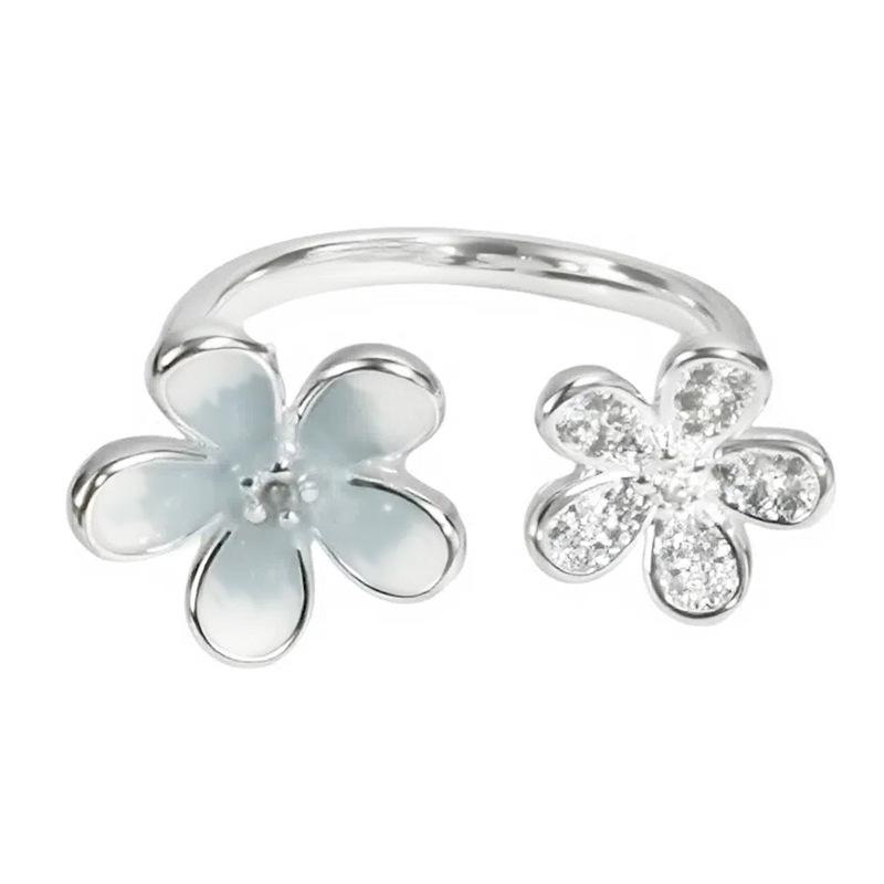 Small Fresh Mori Glacier Blue F Enamel Flower Gradual Change Opening Ring Female Light Luxury Cold Wind Sweet Cool Index Finger