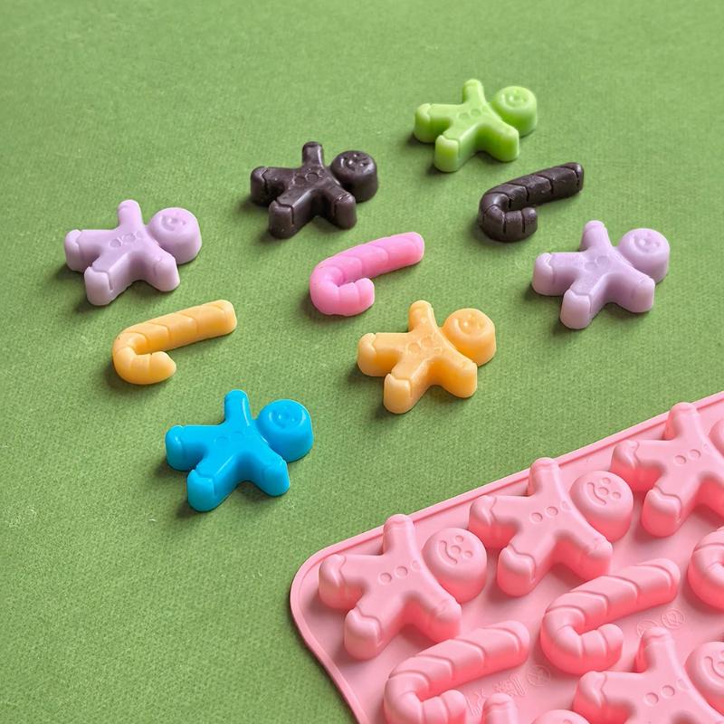 1pc 12 hole gingerbread man, cane shaped silicone mold, used for DIY candy, chocolate, cake decoration baking molds