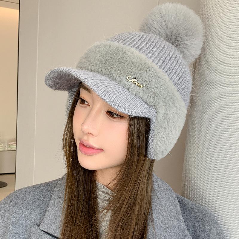 Warm Women's Autumn and Winter Ponytail Knitted Baseball Cap Thickened Outdoor Riding Cold Ear Protection Cap
