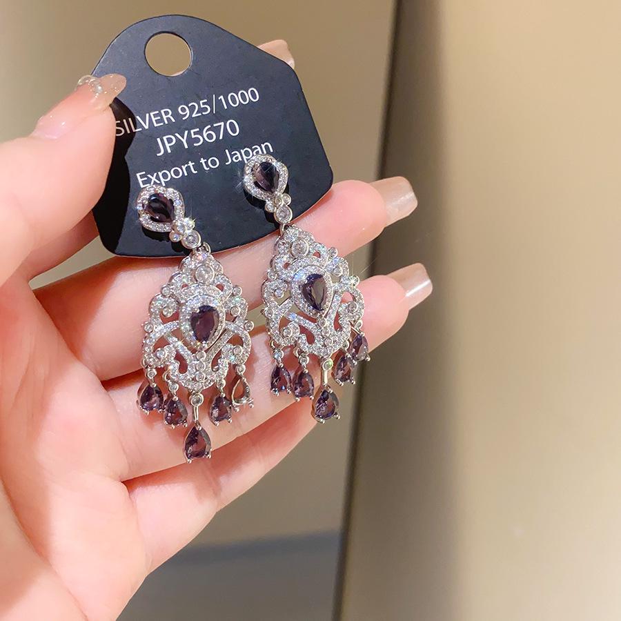 Silver Needle Diamond Tassel Drop Earrings: Elegant, Fashionable, Statement Design