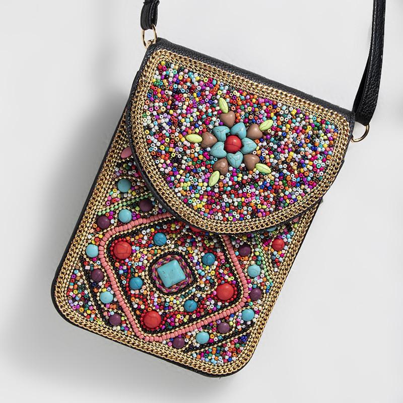 Bohemian Theme Pu Handbag With Magnetic Flap And Floral Accents For Daily Outings