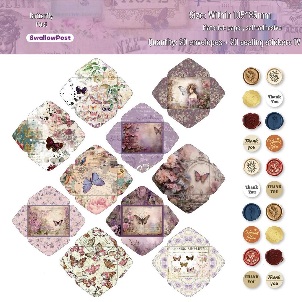 RetroStory Mini Mail Series: 20 Sheets of Creative Decorative Stickers and Collage Envelopes