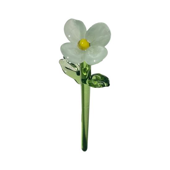 Hand Blown Mini Glass Flower Figurine Collectible Miniature Faux Crystal Flower Ornaments for Mothers Day Birthday Table Centerpiece DIY Craft