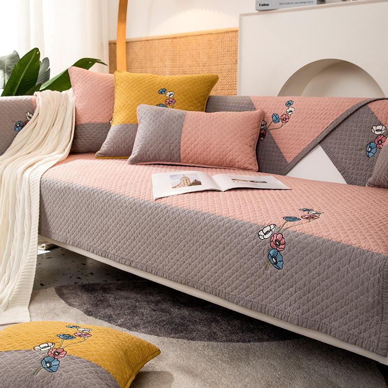 Cotton Sofa Cushion for All Seasons, Non-slip Fabric Seat Cushion, Simple Sofa Cover, Backrest Cover, Full Cloth Cover