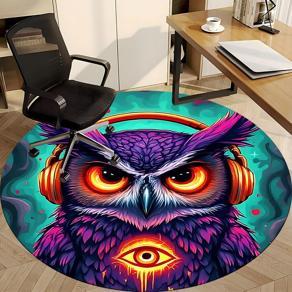 1pc Owl Headphones Office Round Area Rug, Under Office Chairs Bedroom Living Room Home Decor, Room Deco, Available In Various Sizes