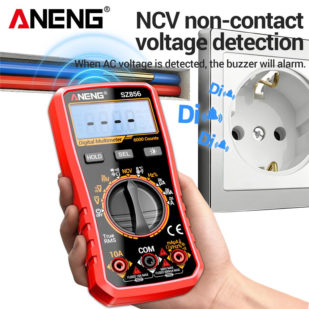 Aneng SZ856 Digital Multimeter 6000 Counts Anti-burn AC/DC Voltage Current Tester NCV Capacitance Temperature Meter High Precision Electrician Tools